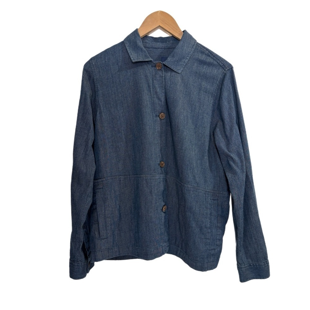 J. Jill indigo chambray long sleeve button up top w/ pockets